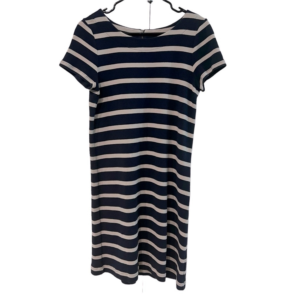 Talbots Nautical Navy & Tan Striped Short Sleeve Cotton Dress Small‎ Classic